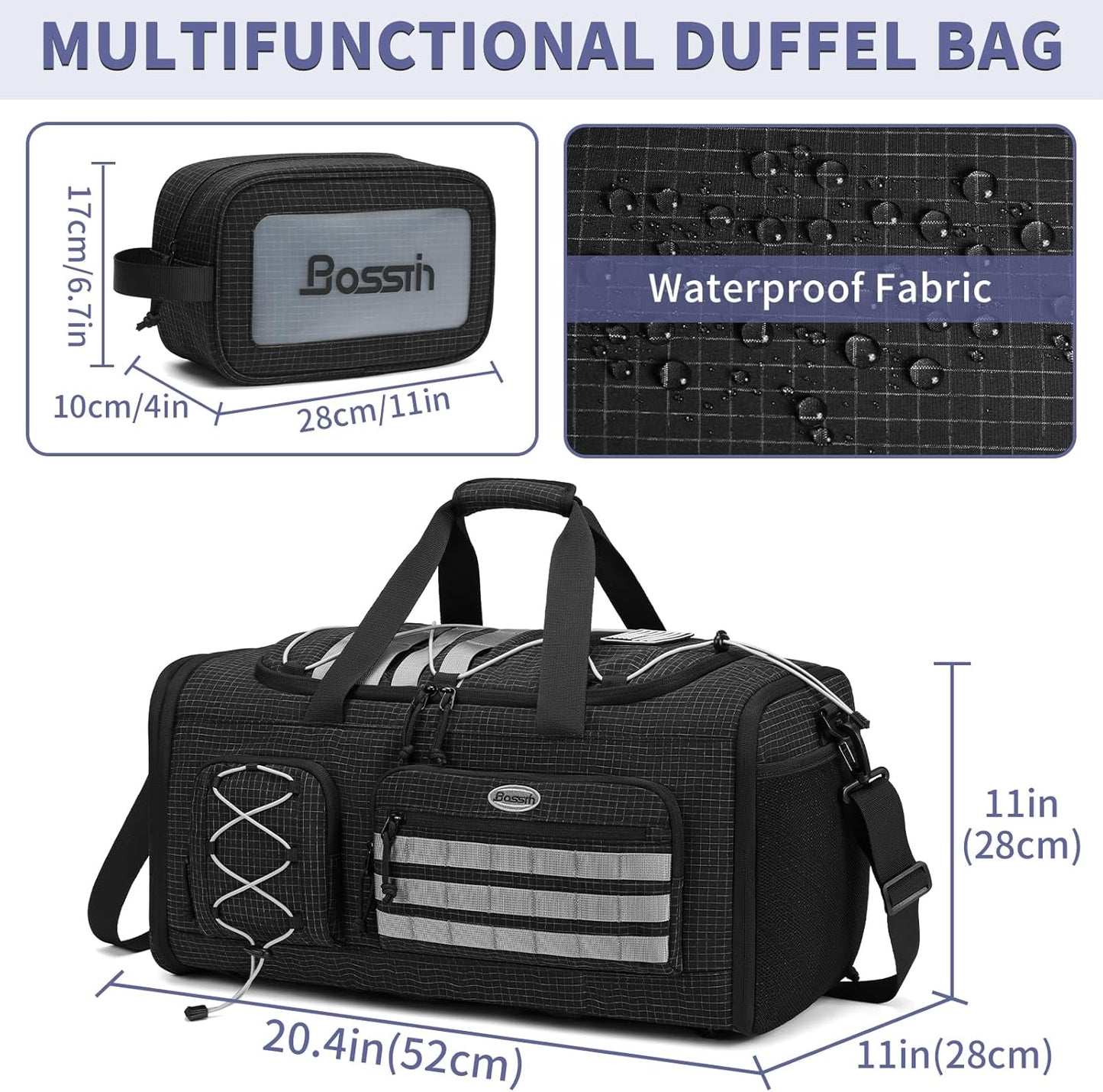 Bosstin Gym Bag for Men & Women,45L Travel Duffle Sports Duffel Bag Gym Weekender Overnight Backpack with Shoe Compartment (BLACK CHECKERED)