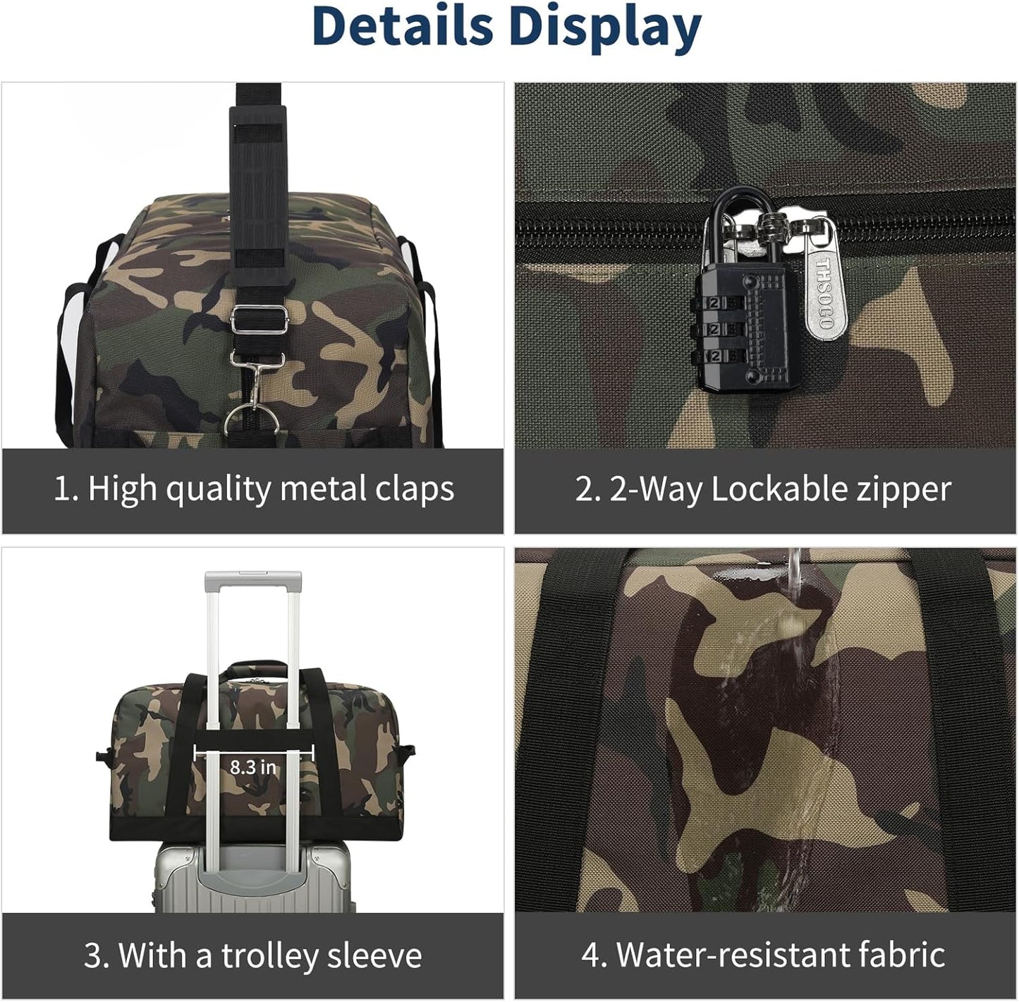 21 inch Gym Bag for Men - 40L Travel Duffel Bag Sport Duffle Bags for Weekend Overnight with Bottom Support (Camouflage)