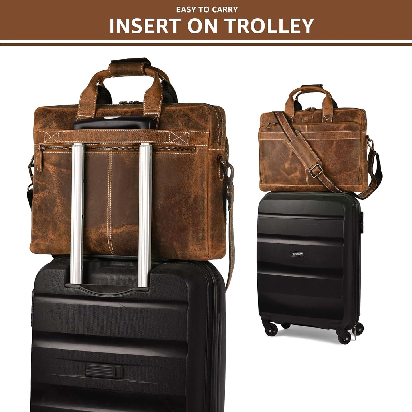 LEATHER VILLAGE 16" Leather Laptop Messenger Briefcase Bag for Men-Leather Satchel for Travel and Office Shoulder Bag- Sun Tan Brown