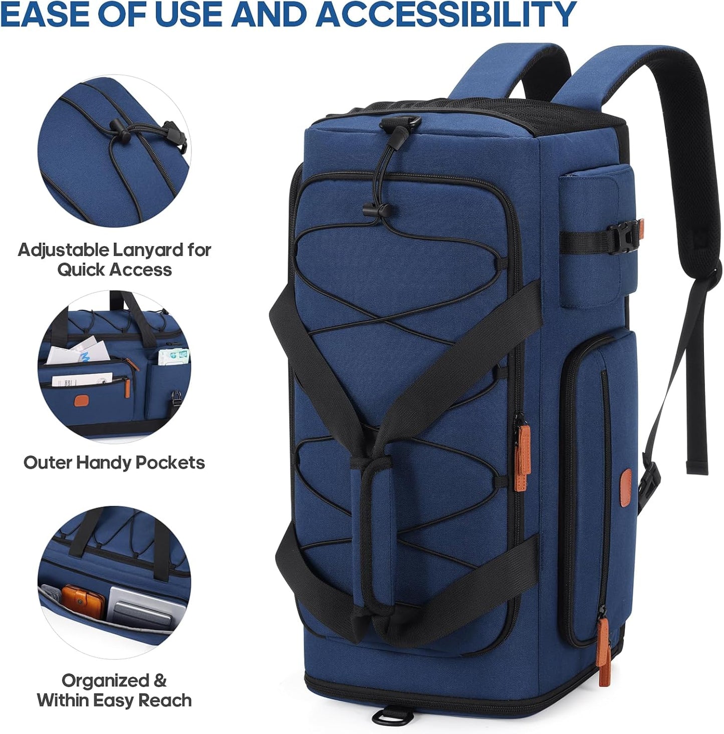 Gym Bag for Men and Women with Shoe & Laptop Compartment, 3-in-1 Sports Travel Duffel Bag Anti-Theft Weekender Carry-On Backpack for Airplane & Workout, Overnight Travel Bag,35L (Blue, Medium)