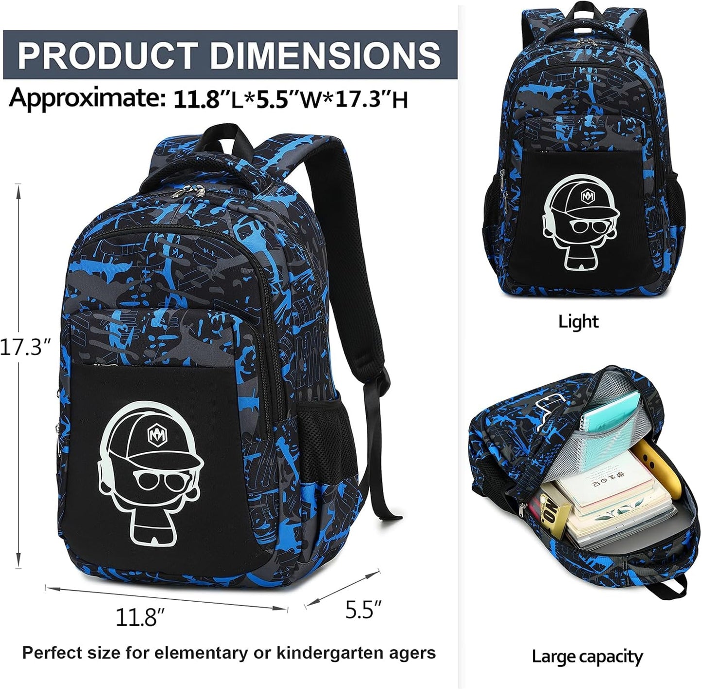 LEDAOU School Backpack for Boys Girls Kids Bookbag Elementary Primary Middle School Bag Travel Back Pack for Ages 6-14