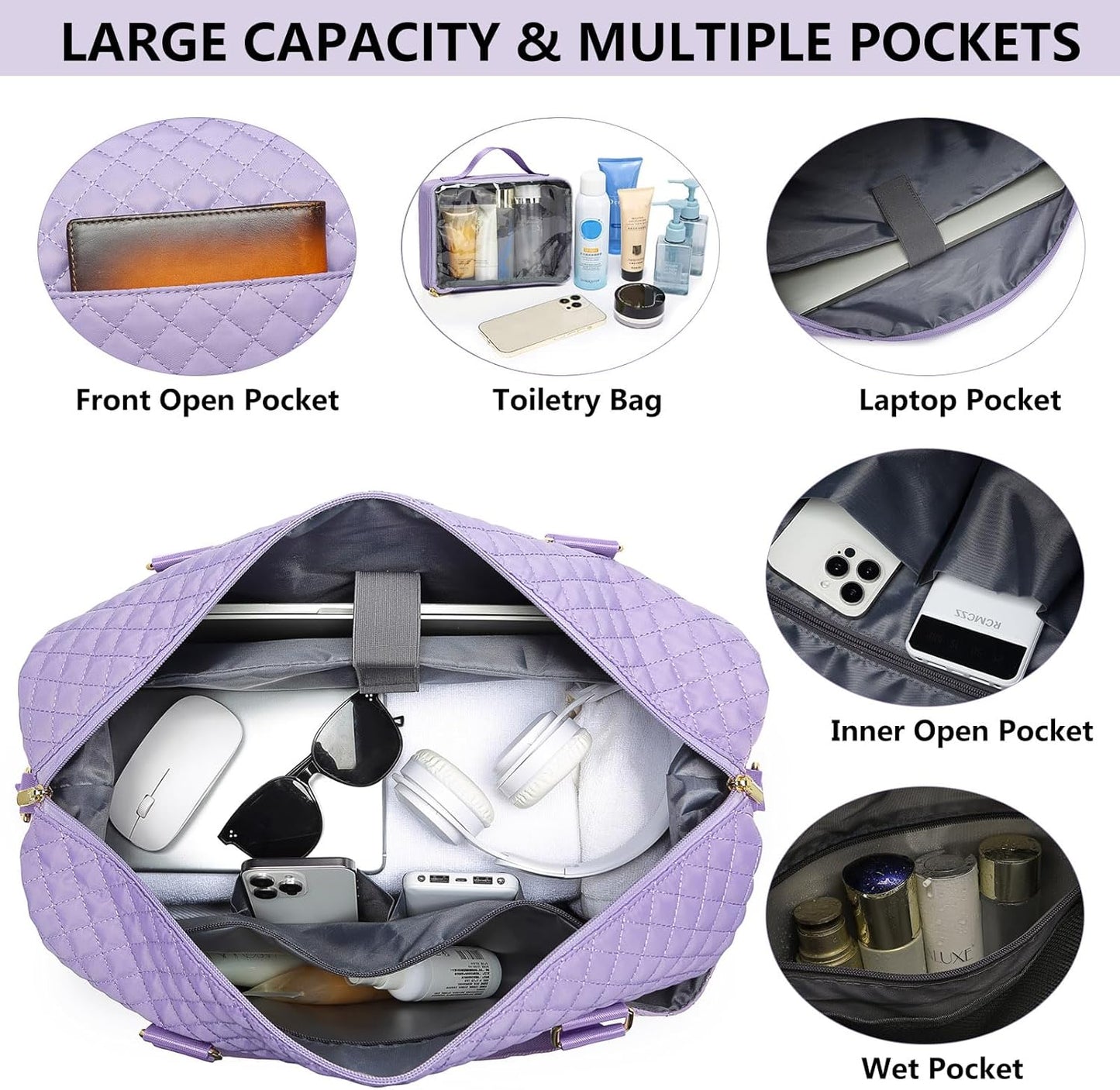 Women Weekender Travel Duffle Bag: Travel Duffel Overnight Bags with Shoe Compartment Large Carry on Tote Bag Toiletry Bag Weekend Yoga Gym Hospital Bags for Labor and Delivery with Wet Pocket Purple