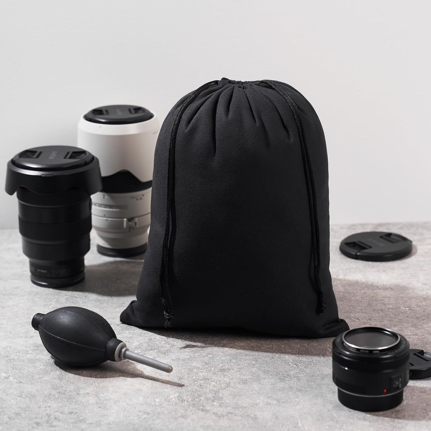 Premium Microfiber Drawstring Bags (Set of 5) – Multipurpose Travel Storage Pouches for Cords, Toiletries, Jewelry, Shoes – Durable Organizer with Strong Drawstring Closure (Black, 8 x 11 Inches)