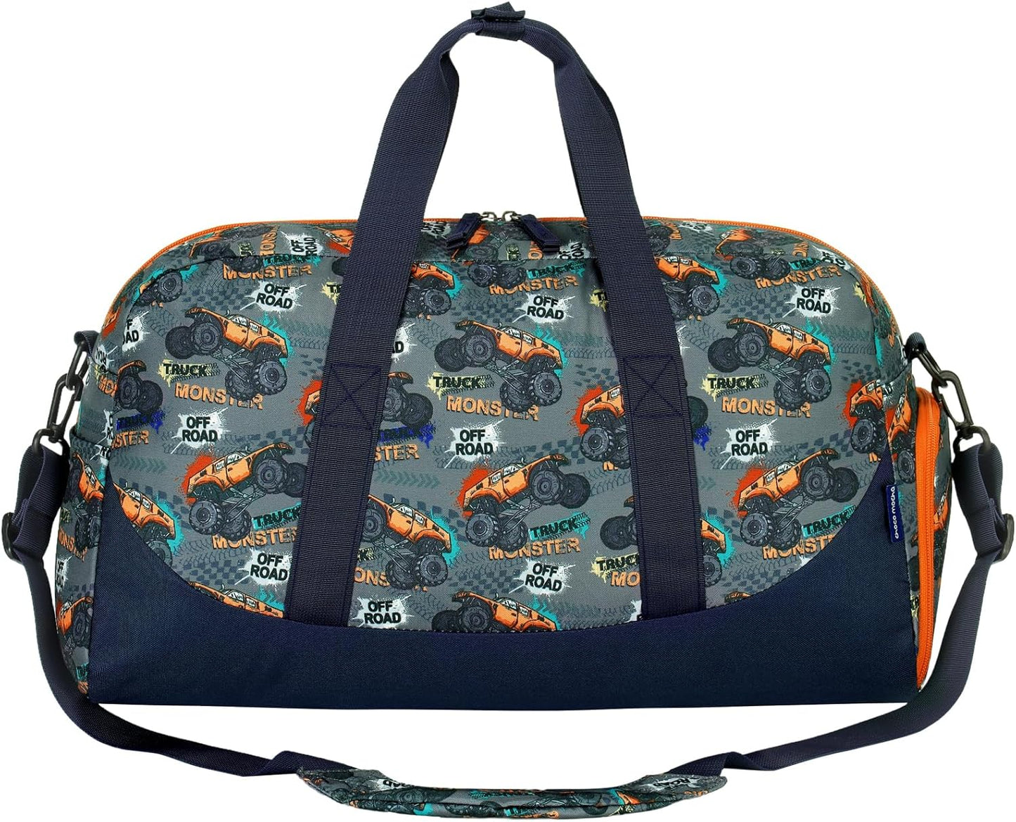 Choco Mocha Kids Duffle Bag Boys - Monster Truck Weekender Overnight Bags for Boy, Orange
