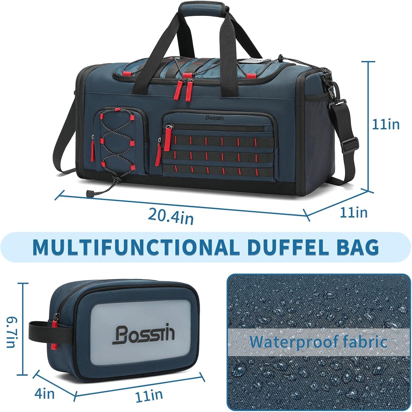 Bosstin Gym Bag for Men & Women,45L Travel Duffle Sports Duffel Bag Gym Weekender Overnight Backpack with Shoe Compartment (Blue)