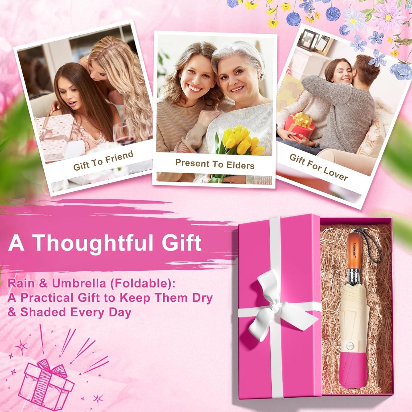 Lejorain Compact Golf Umbrella Large - 54inch Travel Big Portable Automatic Folding Umbrella Windproof for Men Heavy Duty 210T Dupont Teflon Coated Umbrella for Rain