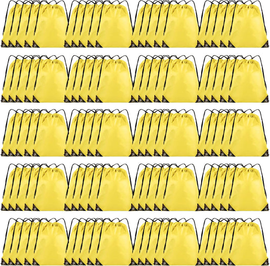 100 Pieces Drawstring Backpack Bulk Cinch Sackpack Ployster Drawstring Bags for Gym Party Trip(Yellow)