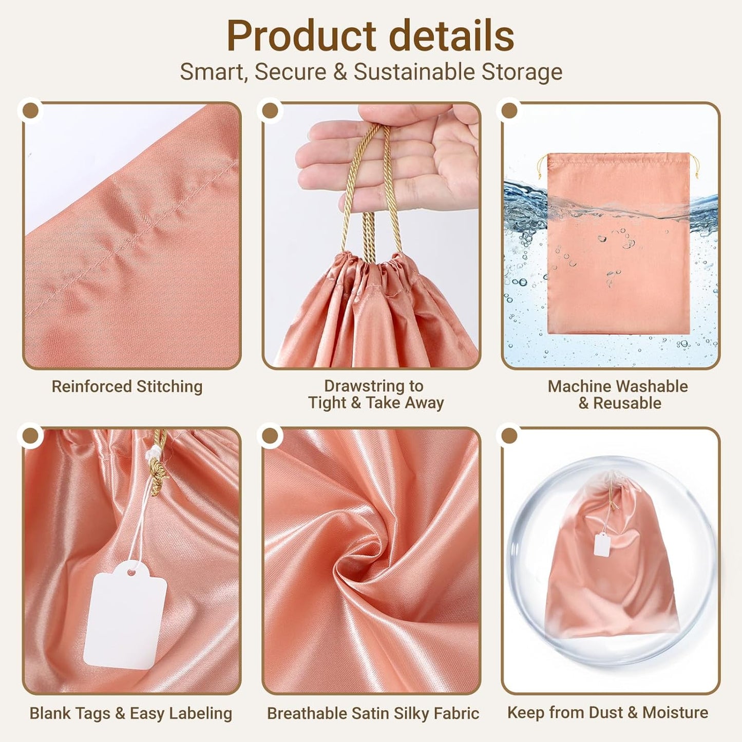 Ewen 7 Pack of 11.8x15.7in Pink Orange Dust Bags for Shoes, Satin Purse Storage Bags, Pouches Covers for Travel, Dust Cover Bag for Handbag, Closet Organizer Protectors, Silk Cloth Bag with Drawstring