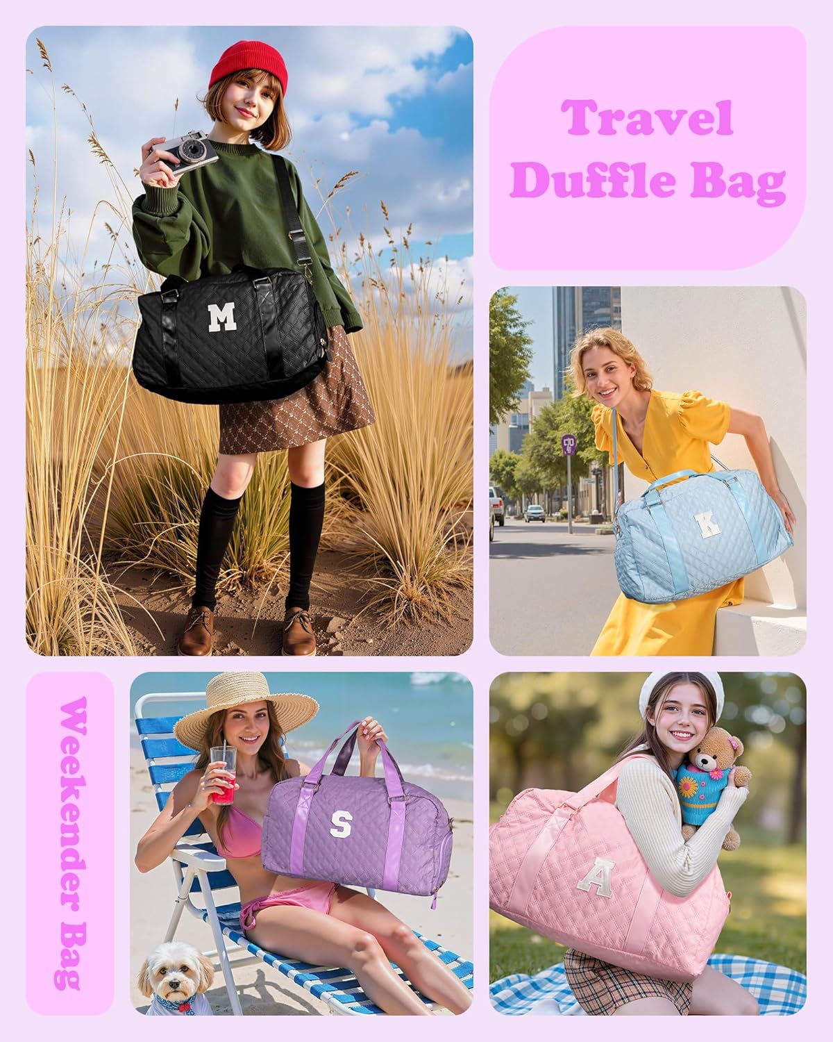 Duffle Bag Women Girls Gift: Letter Carry on bags, Dance Cheer bag Sports for Girl, Kid Gymnastics Bags, Birthday Gifts for Women Girls Kids Teens Mom Teacher