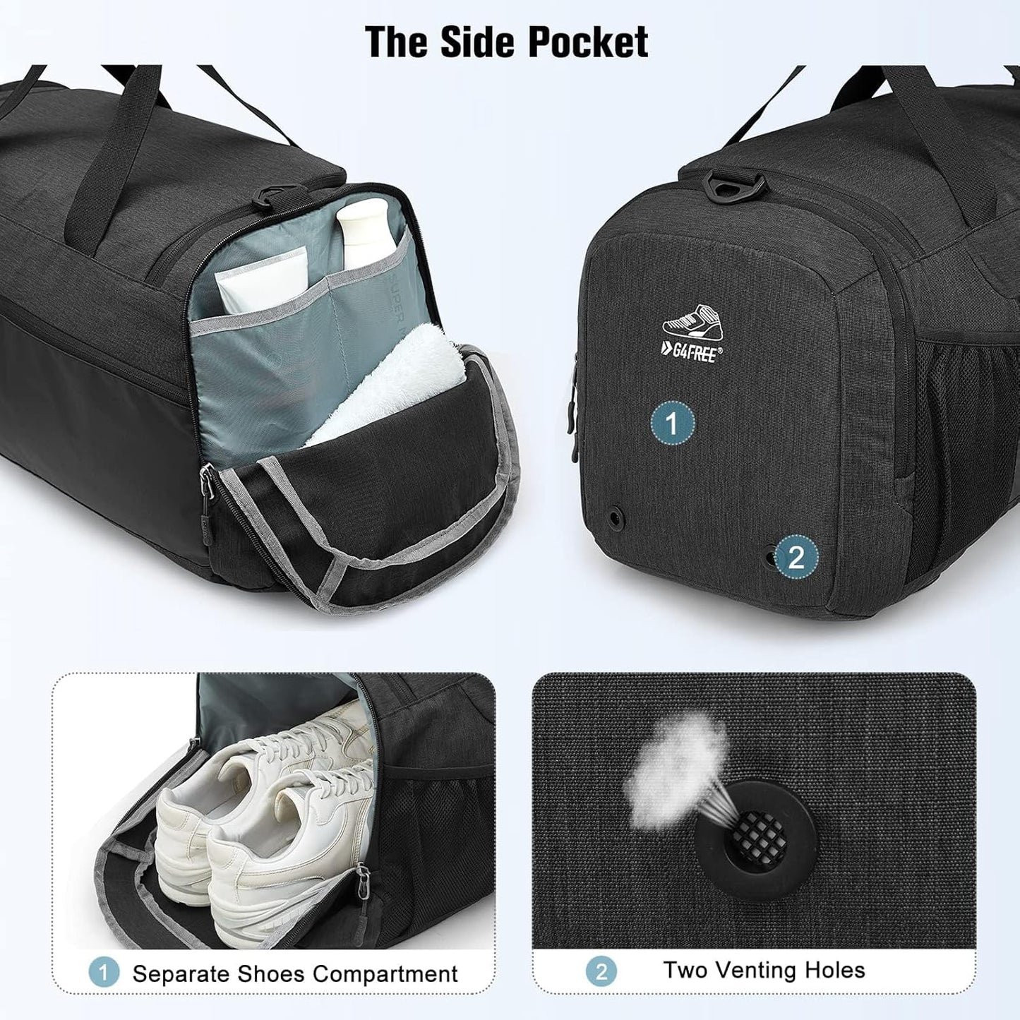 G4Free 45L/60L 3-Way Duffle Backpack Gym Bag with Wet Pocket & Shoes Compartment Sports Travel Weekender Overnight Duffel Bag