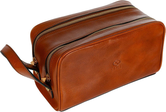 Time Resistance Leather Cosmetic Bag Toiletry Italian Classy Dopp Kit