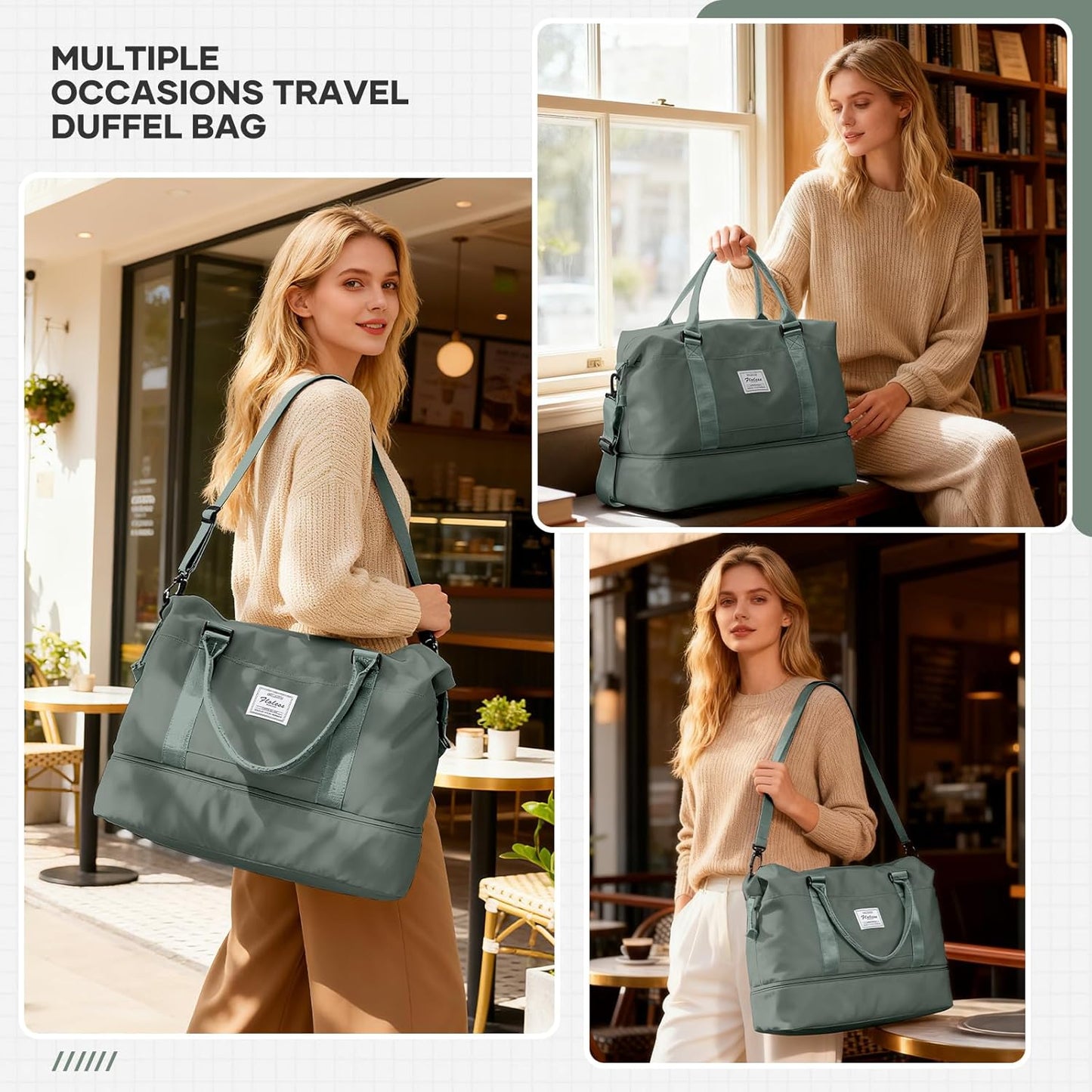 Travel Duffel Bag, Sports Tote Gym Bag, Shoulder Weekender Overnight Bag for Women