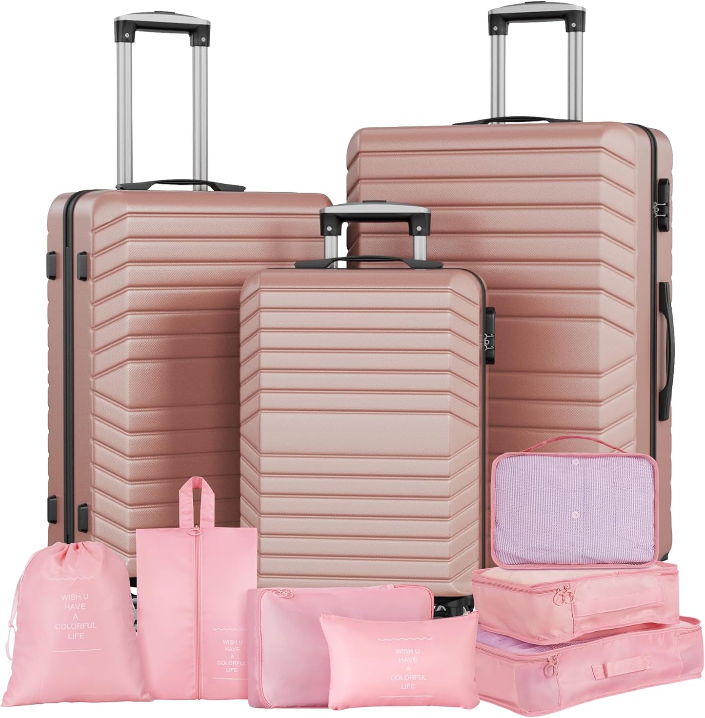 10 Piece Luggage Sets, 3 Piece Suitcase Set, 20 inch Carry on Luggage, 24 inch and 28 inch Checked Luggage with 7PC Packing Bags