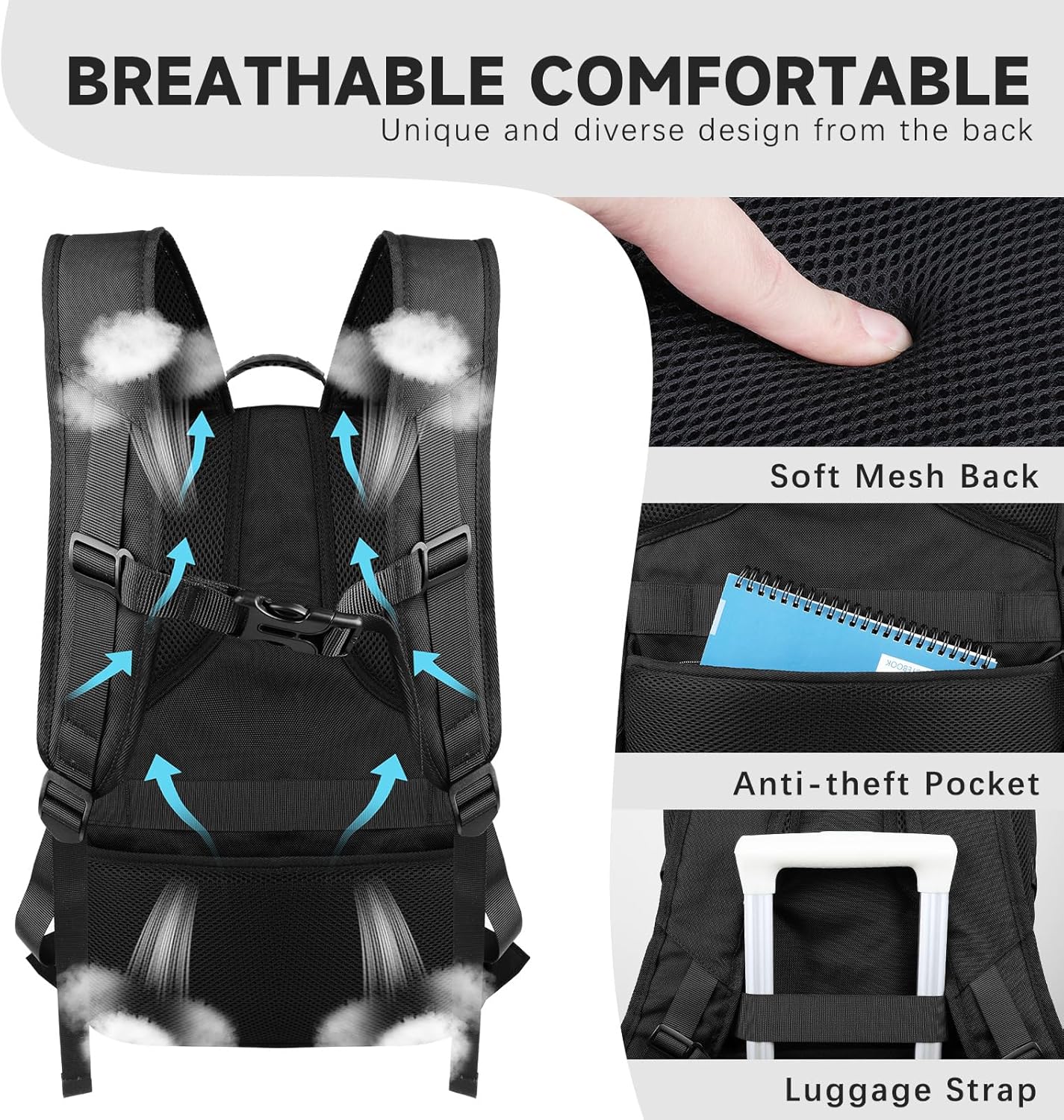 18.4 Inch Extra Large Backpack, Carry on Backpack, 55L Travel Laptop Backpack, Water Resistant Casual Hiking Daypack, Computer Bag with USB Port, College School Backpack for Men Women, Blue