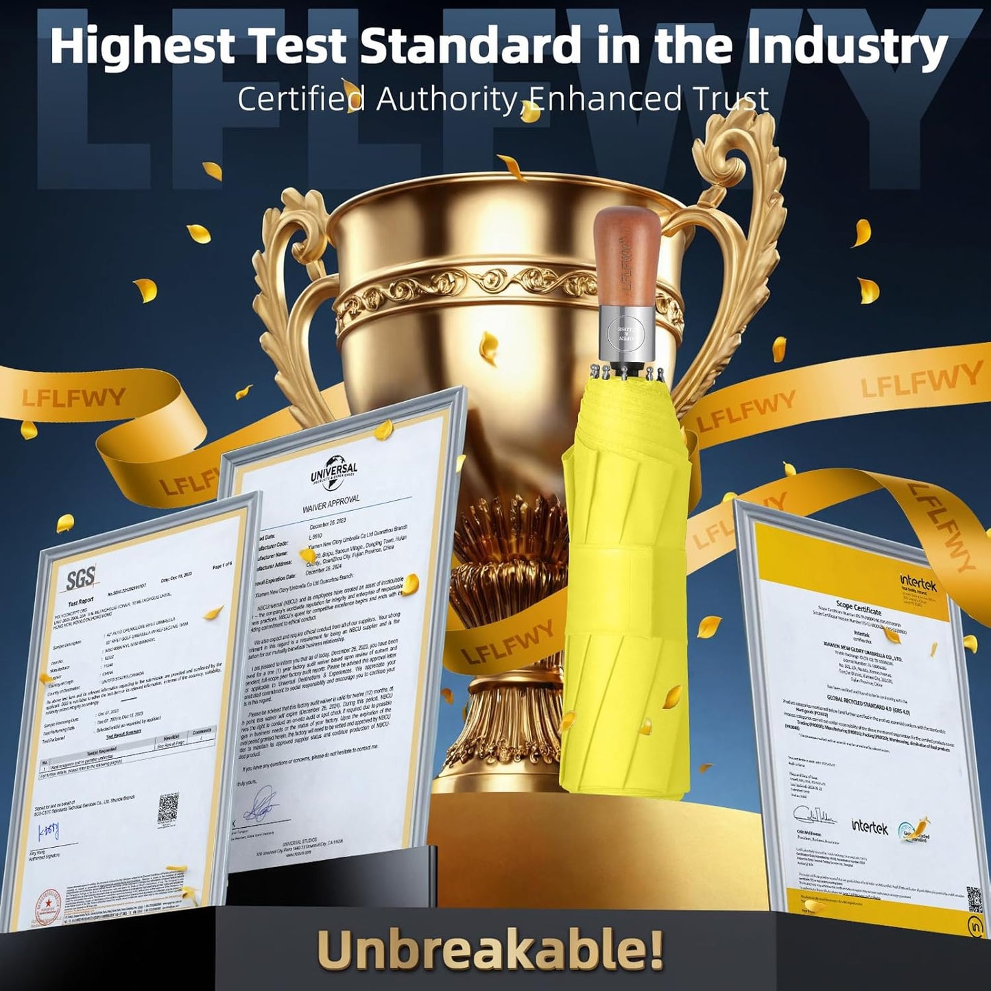 Umbrella Strong Windproof, Triple-Layer Canopy, 10 Fiberglass Ribs, Auto Open/Close, Wooden Handle, Sleeve with Anti-Loss Hook, Umbrellas for Travel & Commute & Daily Use & Gift