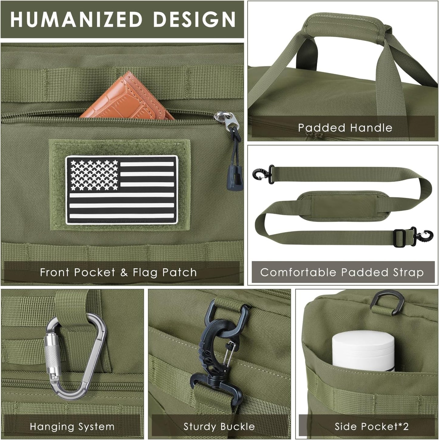 ETRONIK Travel Bag for Men Women, Gym Bag & Tactical Duffle Bags for Travel, Carry on with Toiletry Bag and Shoe Compartment, Weekender Overnight Trip with Wet Pocket for Workout Medical, Green