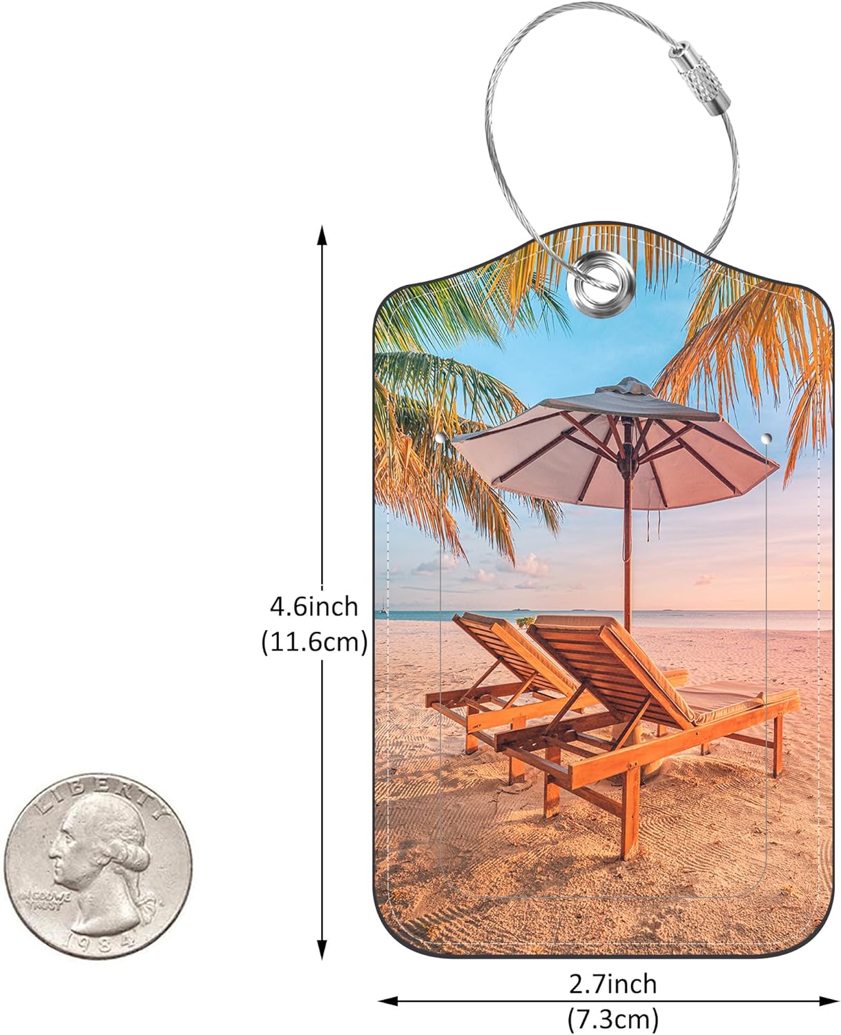Luggage Tags for Suitcase Chairs Umbrella in Palm Beach 2 PCS Leather Travel Luggage Tag with Stainless Steel Loop Name ID Label Privacy Cover for Women Men Travel