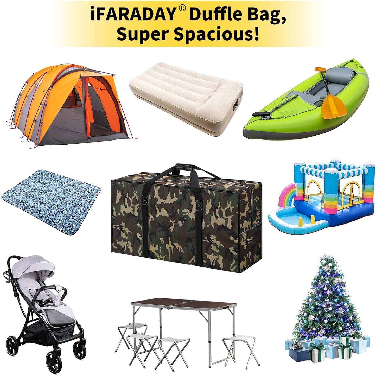 130L Extra Large Duffle Bag - 35 inch Heavy Duty & Water Resistant Duffel Bag Durable Luggage Storage Bag for Camping, Travel, Sports (Camo)