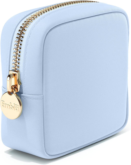Embla Makeup Bag Travel Cosmetics Pouch and Toiletry Bag, Nylon Zipper Pouch Purse, Cute Make Up Organizer Storage Tote for Women Girls, Waterproof Travel Skincare Case, Small Makeup Bags, Sky Blue