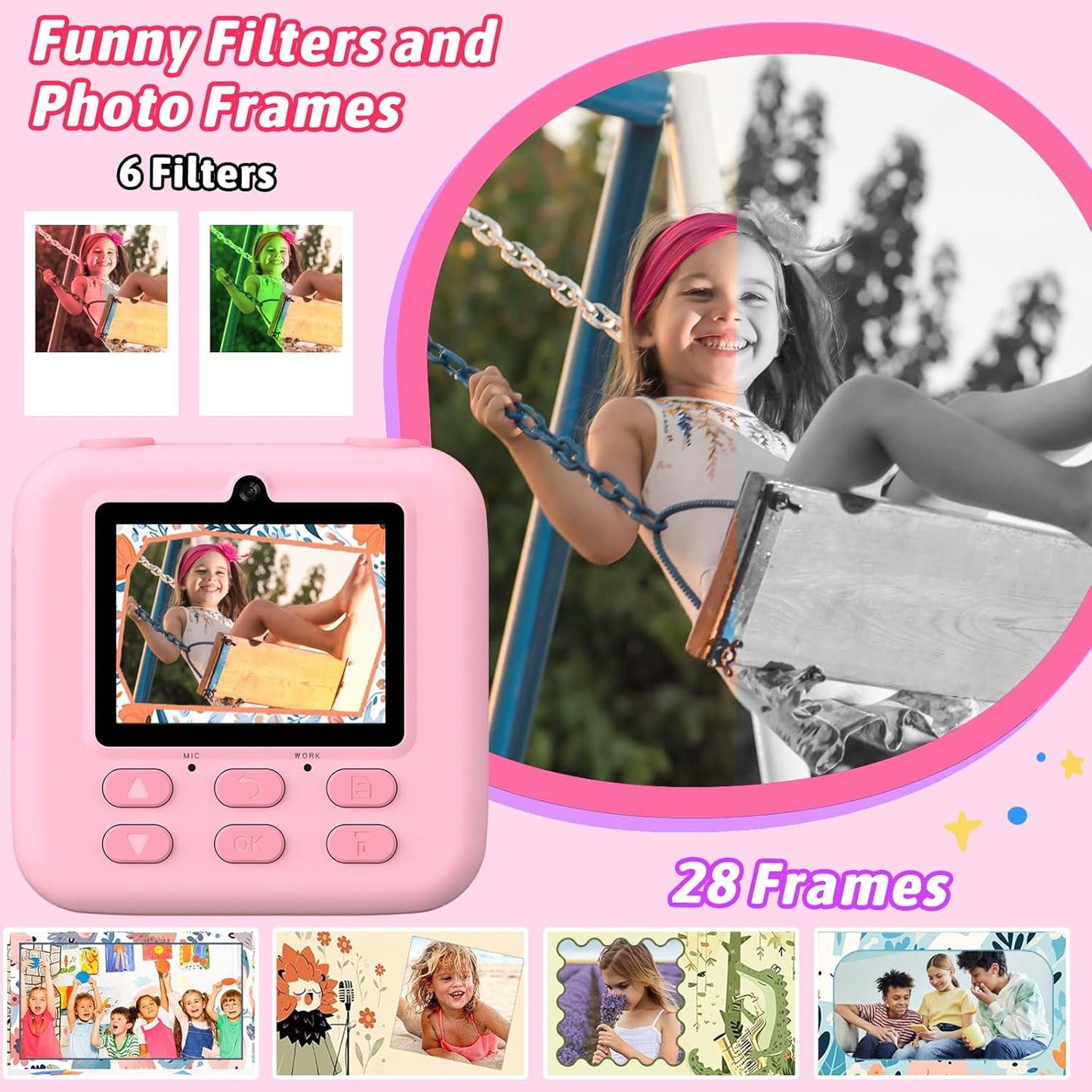 Kids Instant Digital Cameras for Boys and Girls, 1080P HD Dual-Lens Selfie Digital Camera with Print Paper & 32G Card, Christmas Birthday Gifts Toys for Toddler and Teenagers Age 3-16 Years Old