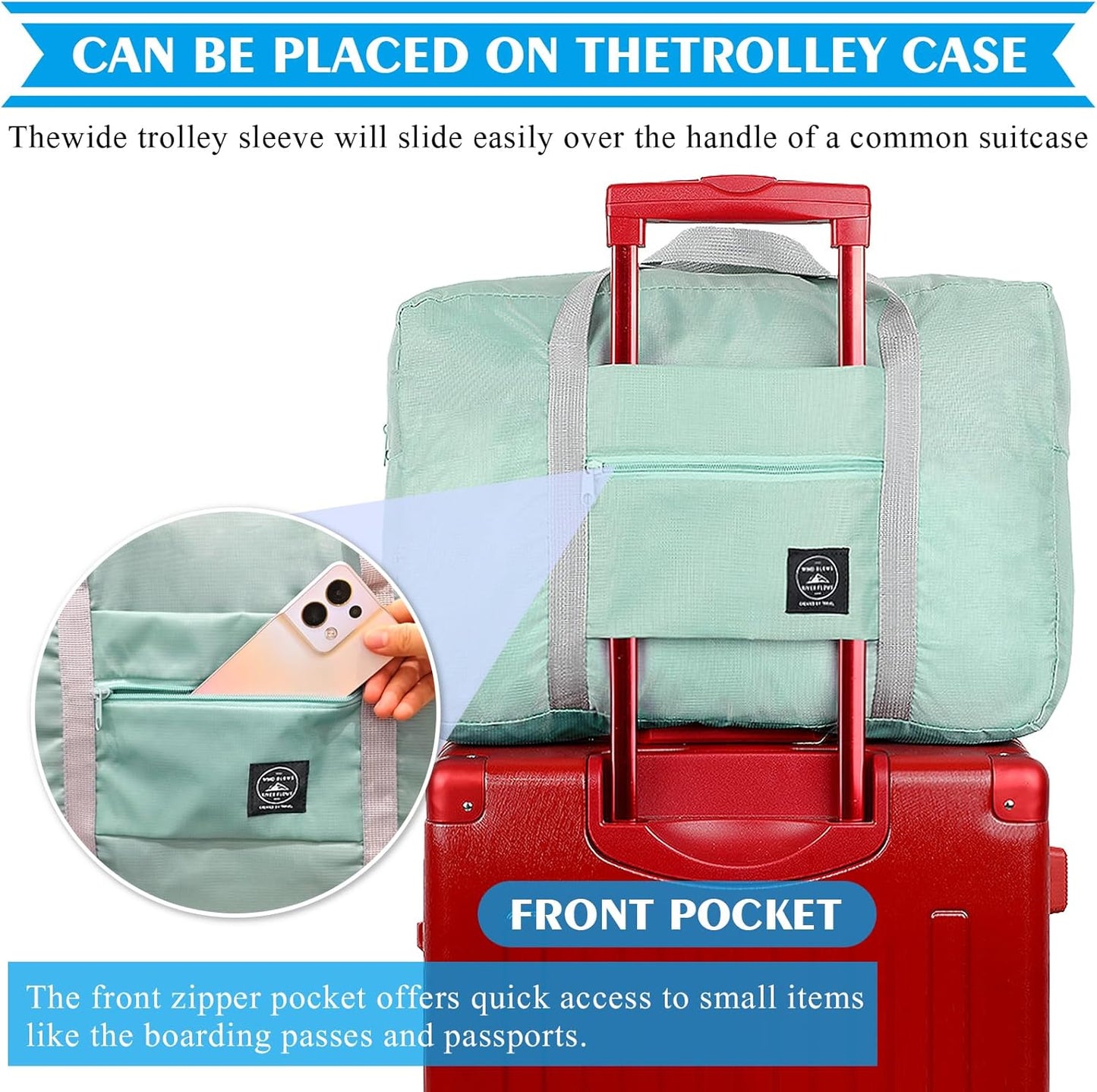 2PCS Travel Duffle Bag Tote Carry on Bag Nylon Lightweight Foldable Travel Bag Water Resistant Sports Gym Duffle Weekender Overnight Bag (Blue+Green+2Pe bag)