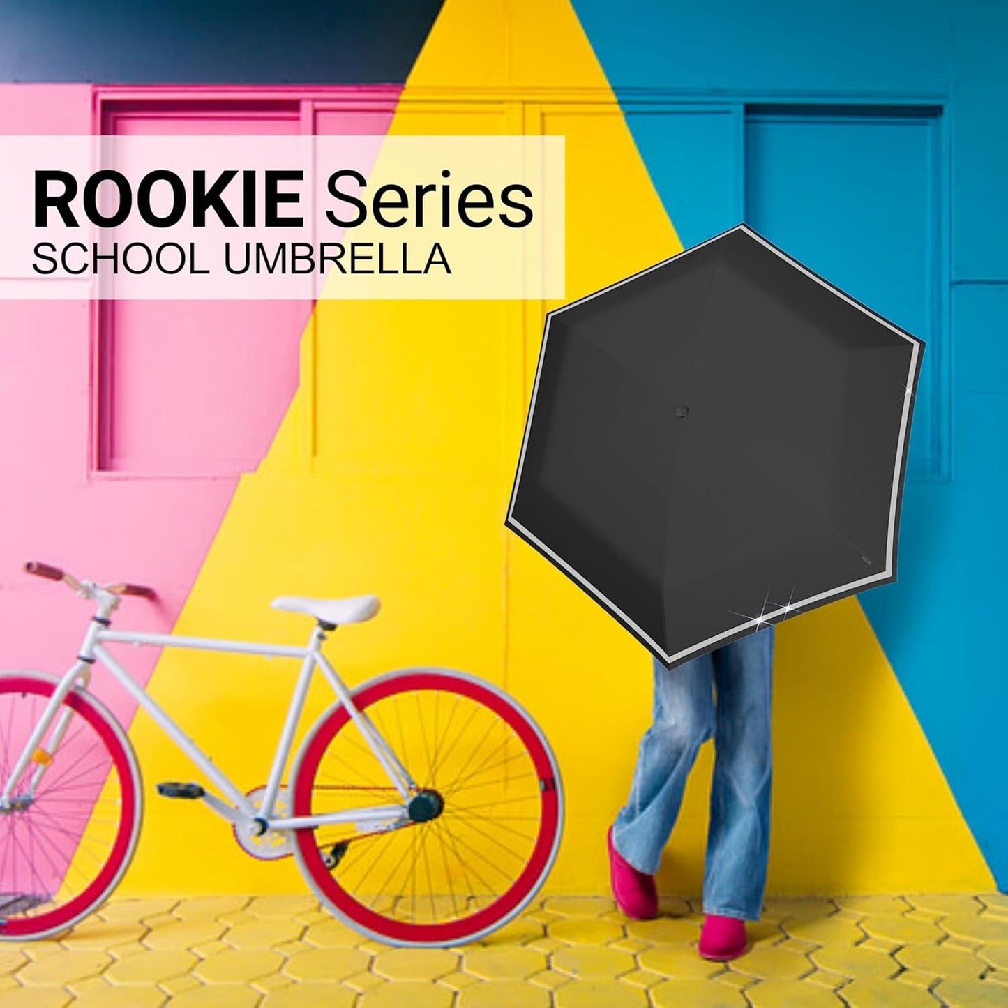 Knirps Rookie Manual Rain Umbrella for Elementary and Middle School Kids – 35.4" Canopy with Reflective Safety Stripe, Carrying Case Included