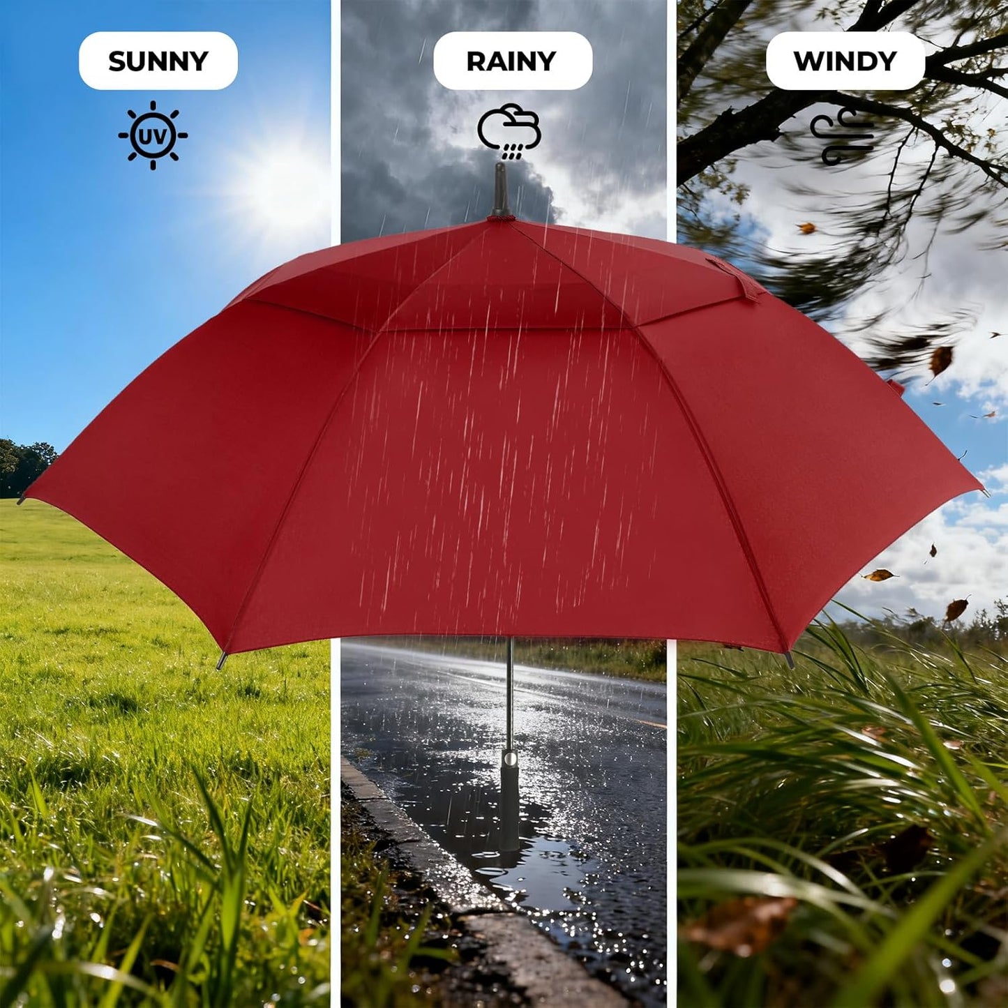 Automatic Open Golf Umbrella, 54/62/68/72 inch Extra Large Oversize Double Canopy Vented Stick Umbrellas, Windproof Waterproof Umbrella for Men And Women