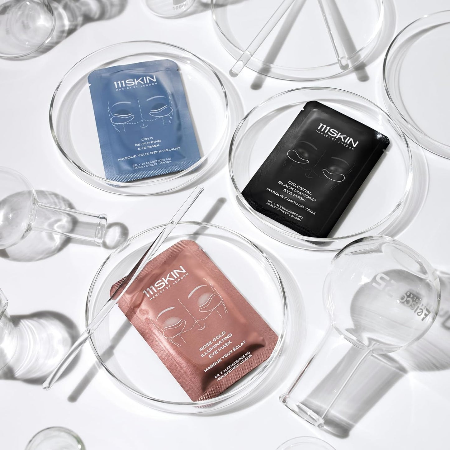 111SKIN Jetsetter Wallet Eye Mask Trio, Travel Set with Cryo De-Puffing, Rose Gold Illuminating & Celestial Black Diamond Masks, Reduces Puffiness & Fine Lines, 3-Pack