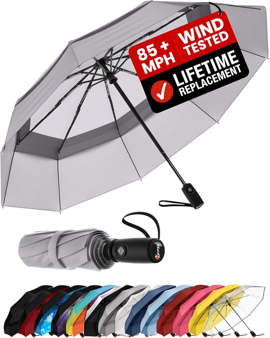 REPEL Windproof Travel Umbrella - Compact & Withstands Winds up to 85MPH , Strongest Premium Auto Folding Umbrella for Rain and Sun - Durable, Light & Portable for Women & Men , Fits Backpack & Cars