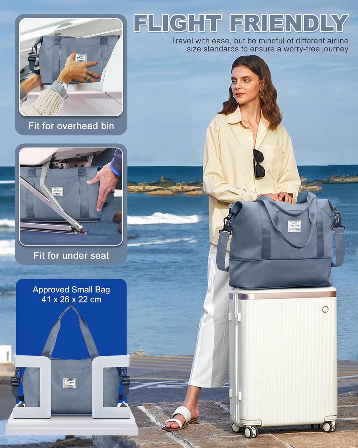 Travel Duffel Bag, Sports Tote Gym Bag, Shoulder Weekender Overnight Bag for Women