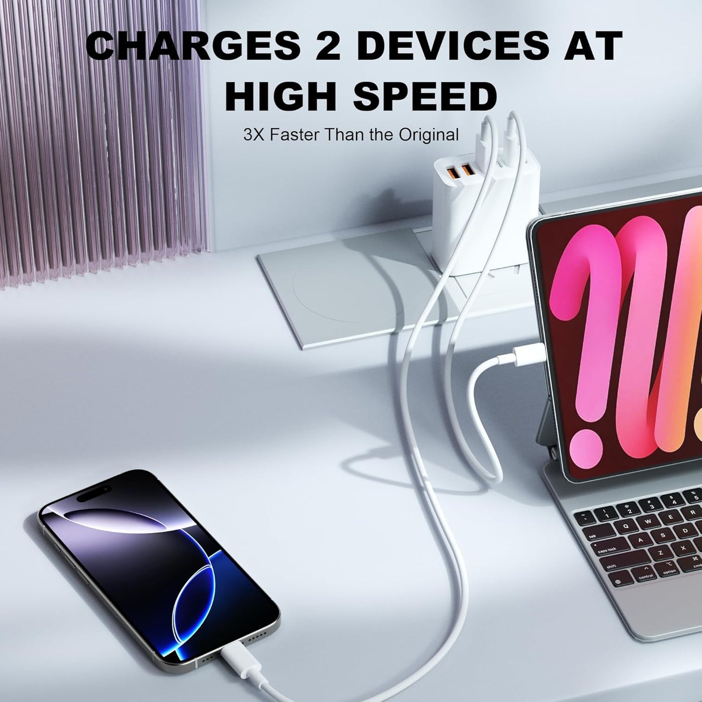 USB C Charger Block, 2-Pack 65W 6-Port USB C Wall Charger iPhone Charger Fast Charging PD Power Adapter+QC Wall Plug Multiport Type C Brick Chargers for iPhone 17 16 15 14 13 12 11 Pro Max XS,Blue