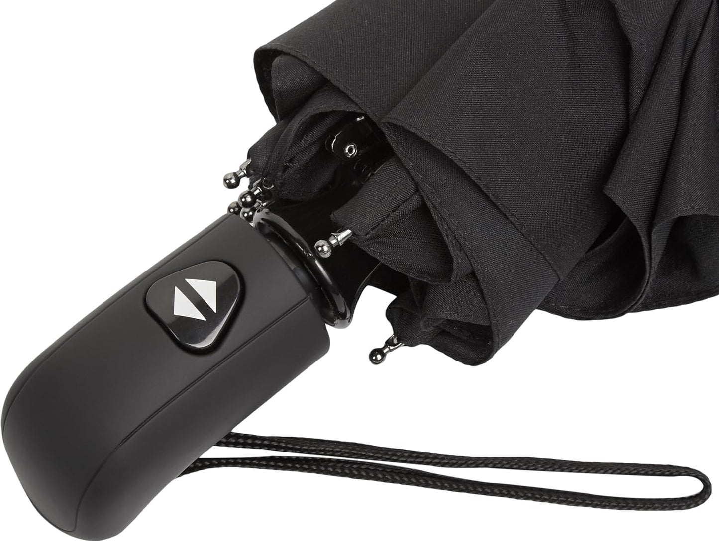 Amazon Basics Round Travel Umbrella for Rain, Wind-proof Compact Umbrella with Wind Vent, Auto Open/Close, Strong Alloy Steel Frame, Compact Size for Backpacks/Handbags (11" Long When Closed), One Size, Black