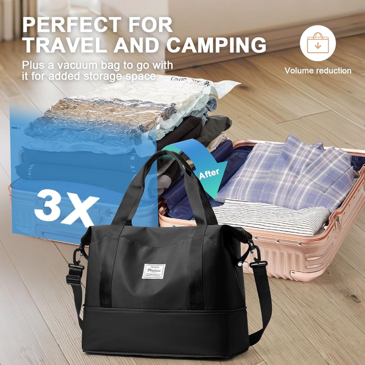 Travel Duffel Bag, Sports Tote Gym Bag, Shoulder Weekender Overnight Bag for Women