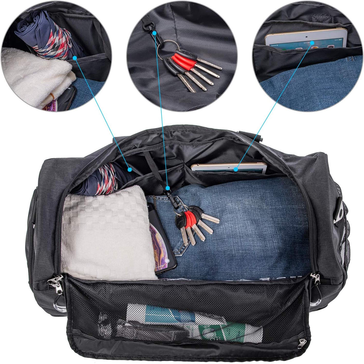 Kuston Sports Gym Bag with Shoes Compartment &Wet Pocket Gym Duffel Bag Overnight Bag for Men and Women