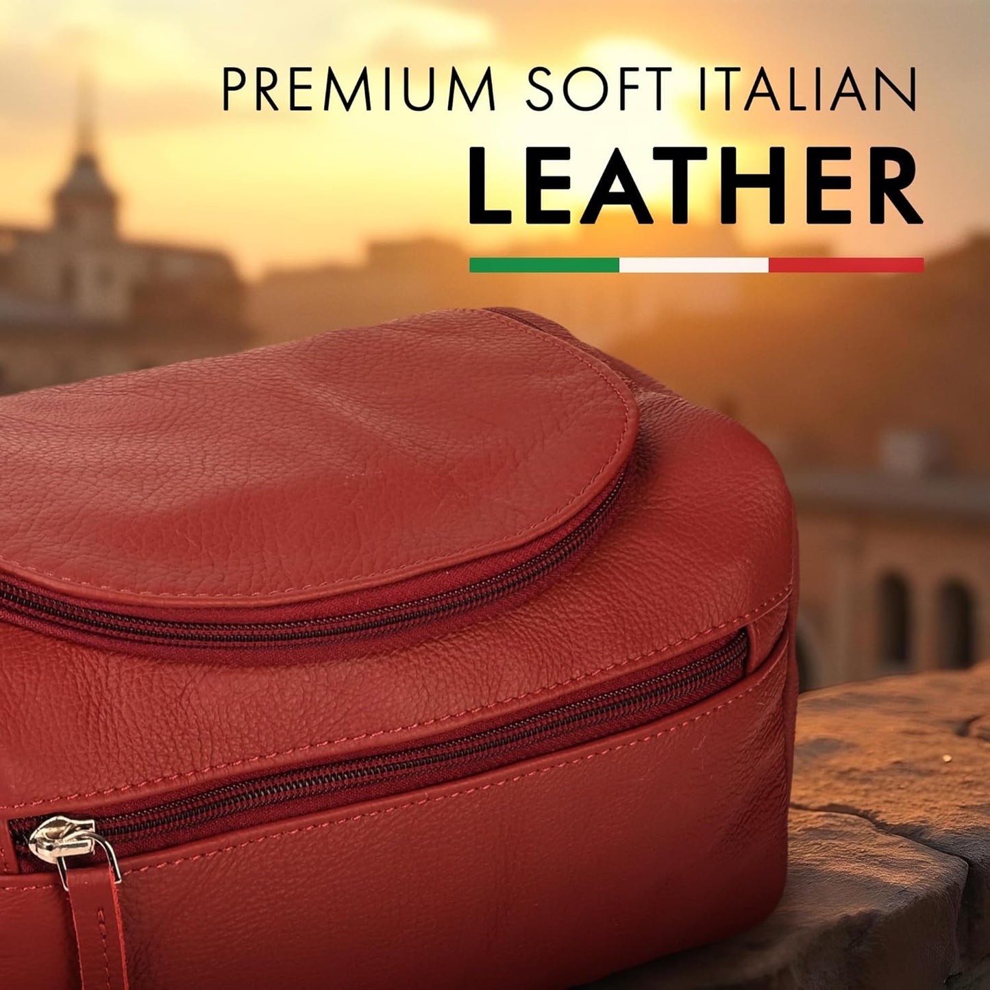 Leather Toiletry Bag For Men Women Dopp Kit Mens Hanging Toiletry Bag (PREMIUM LEATHER) Travel Toiletry Bag for Traveling Large TSA Approved Cosmetic Travel Bag for Toiletries Shaving Bag - SAVANNA