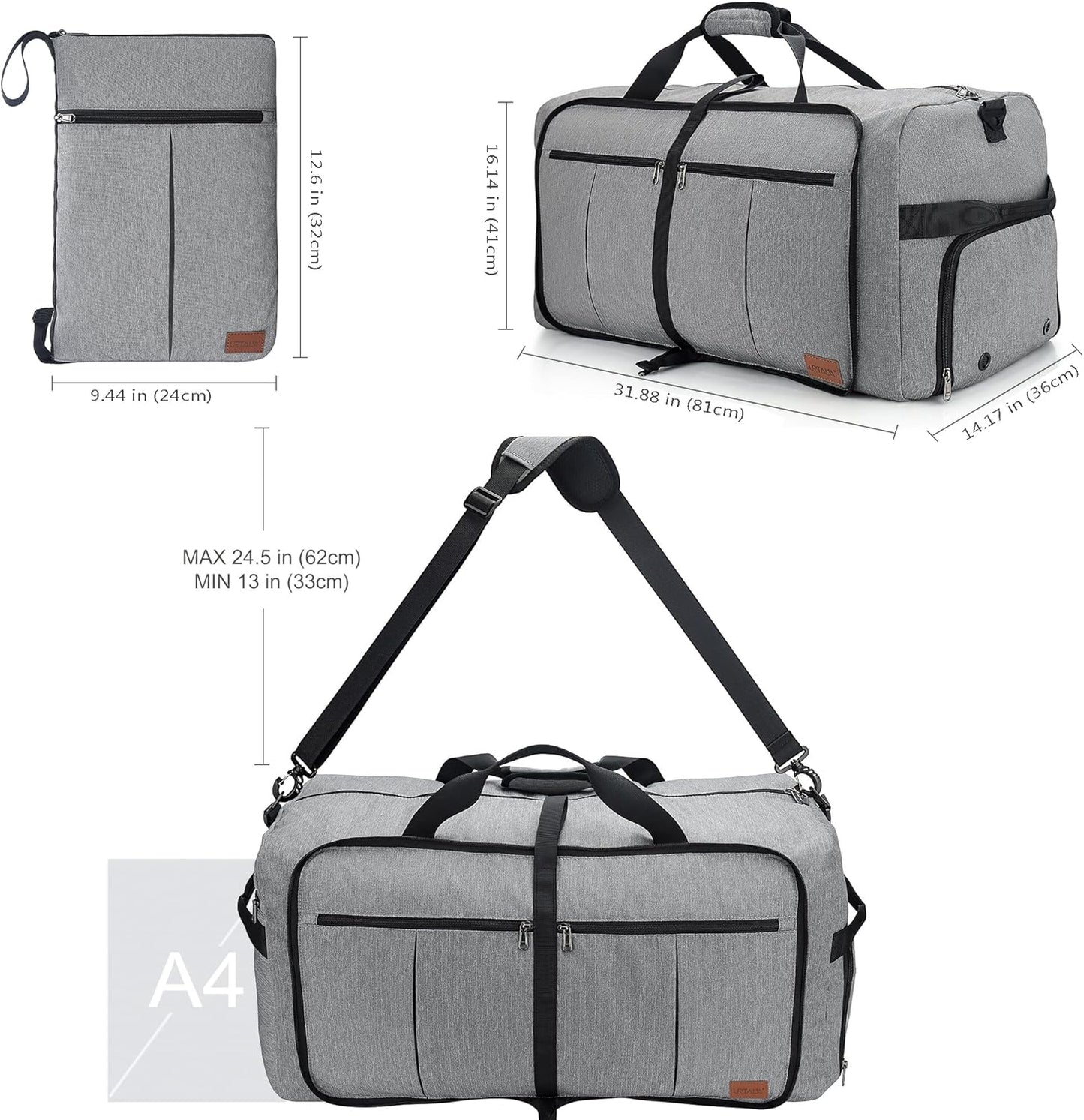 120L Travel Duffle Bag for Men, Large Foldable Duffel Bag for Travel with Shoe Compartment Overnight Weekender Bag Gym Bag for Men Women Waterproof & Tear Resistant (Gray, 120L)