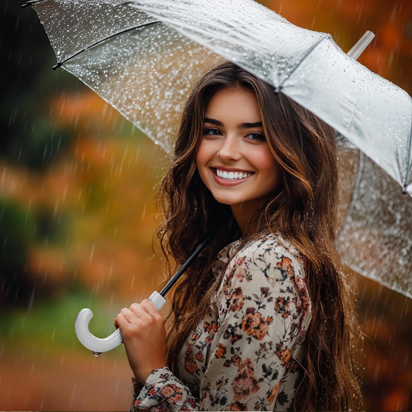 12 Pack Clear Wedding Umbrellas Bulk Transparent Auto Open Close Windproof Waterproof Stick Umbrellas with White J-Hook Handle for Brides, Grooms, Photography & Outdoor Events