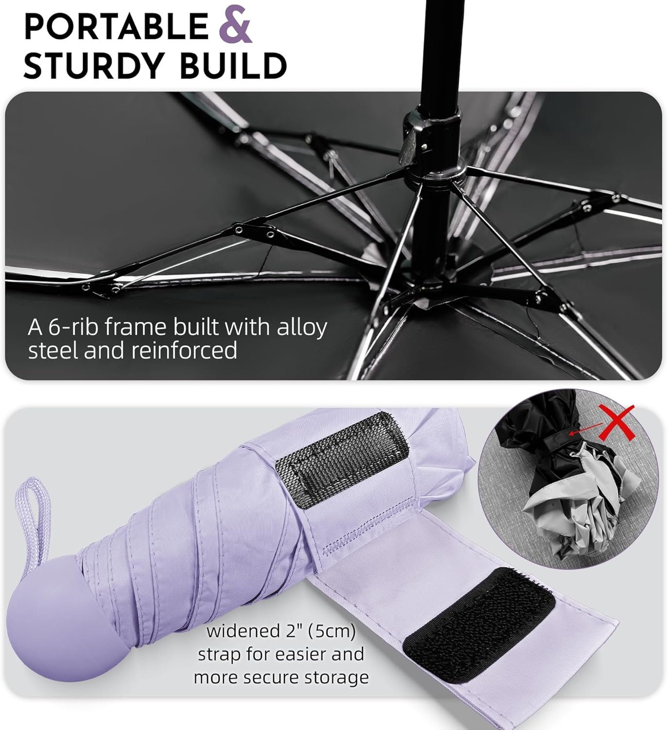 Travel Mini Umbrella Compact Small & Lightweight, UV Rain Protection, Pocket-Sized Folding Umbrellas with Quickdraw & Case for Men Women & Kids Backpack