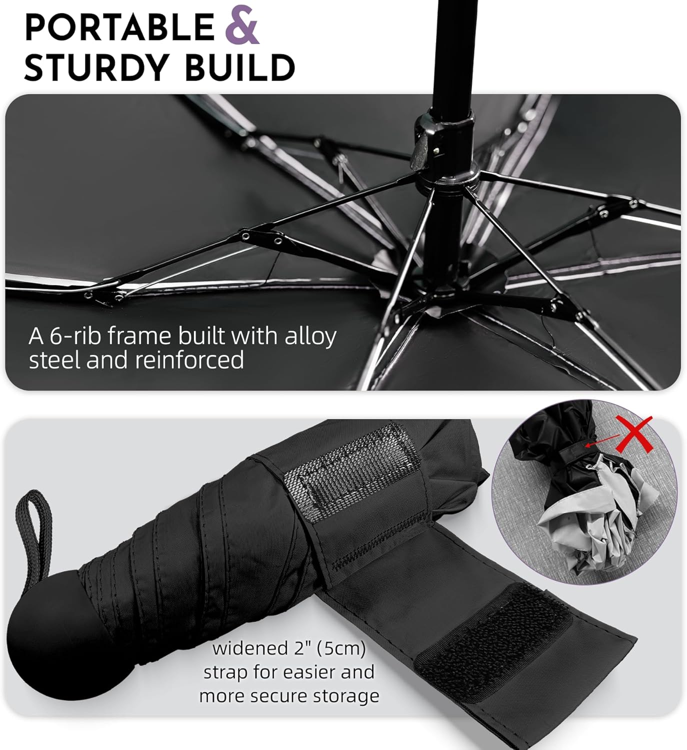 Travel Mini Umbrella Compact Small & Lightweight, UV Rain Protection, Pocket-Sized Folding Umbrellas with Quickdraw & Case for Men Women & Kids Backpack