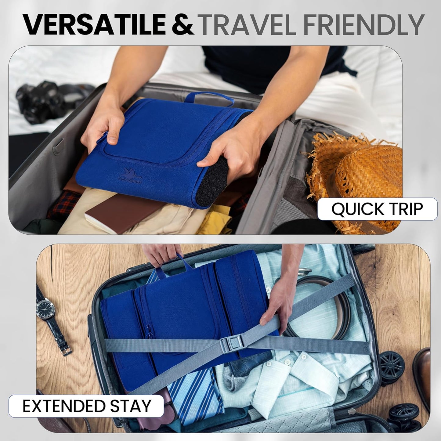 Travel Toiletry Bag for Women and Men - Hanging Cosmetic Travel Bag w/ 3 Detachable Organizer, Durable Hygiene Bag, Hanging Toiletry Bag Men or Makeup Case for Skincare - Royal Blue