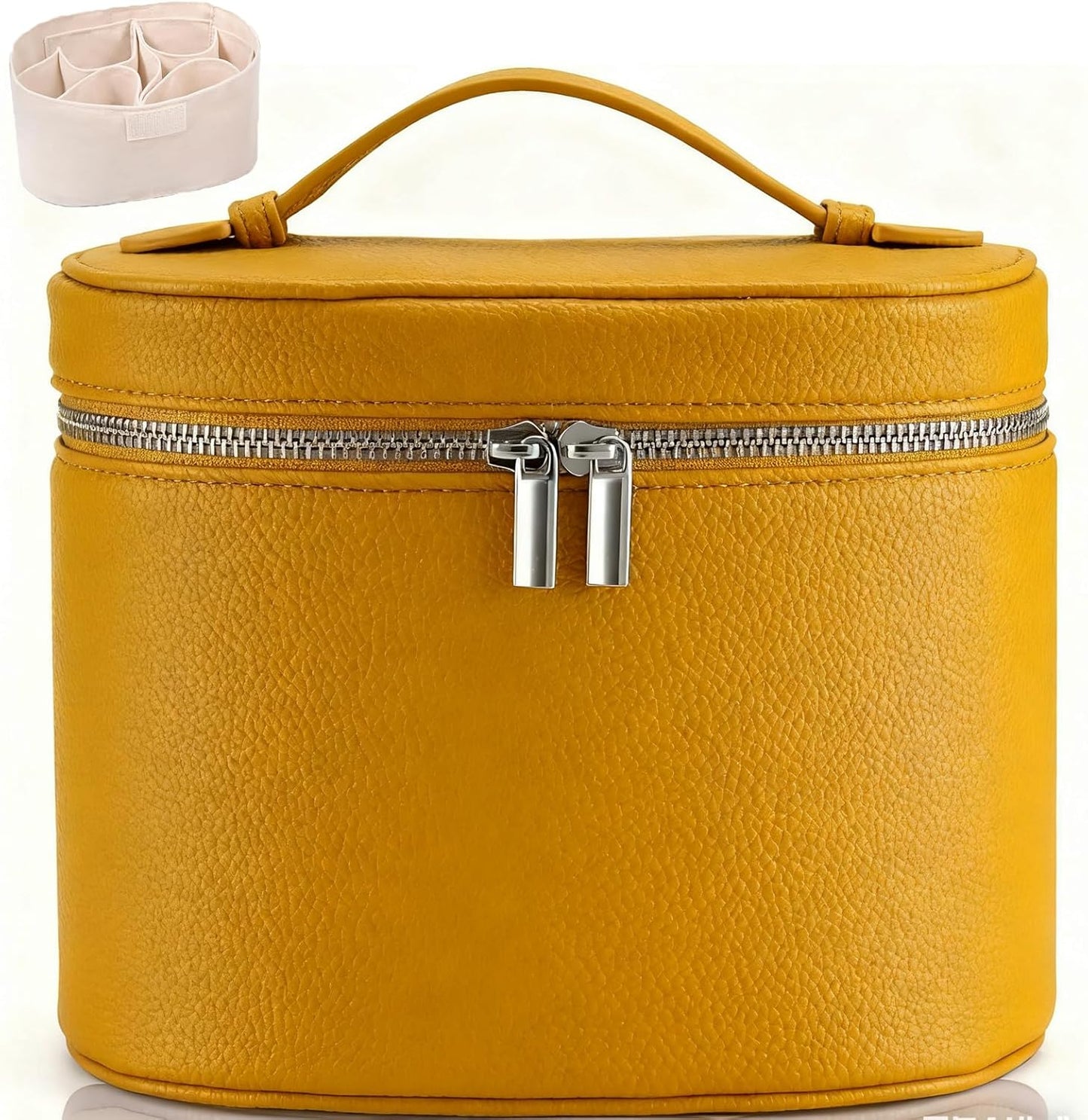 Leather Make Up Bags With Compartments, Brown travel Cosmetic Bags for Women, Parallel Makeup Travel Bags Organizer Equipped With a Detachable Divider (yellow)