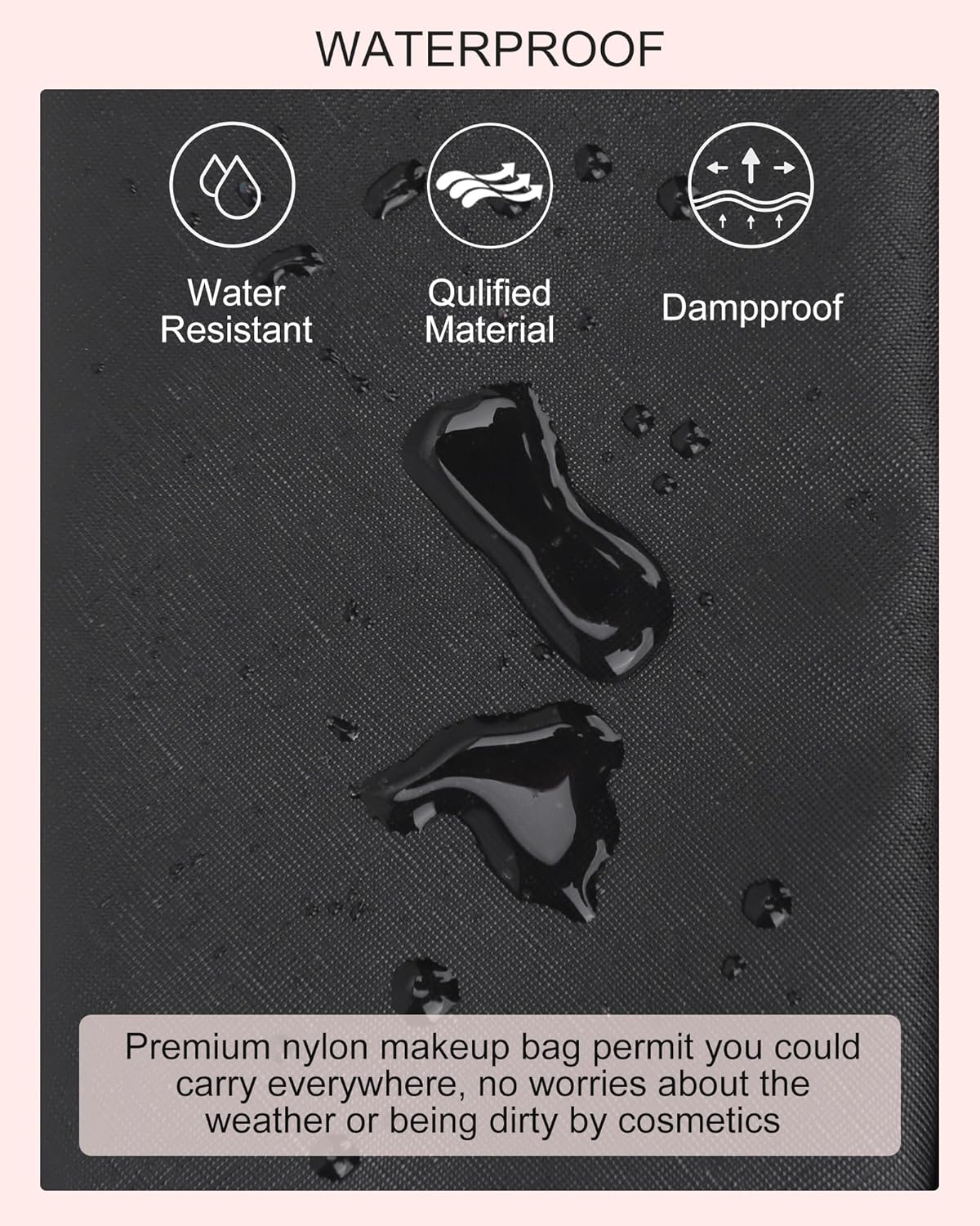 Relavel Small Makeup Bag, Makeup Brush Cosmetic Organizer, Portable 2 Layer Travel Makeup Organizer, Cosmetic Bag for Women, Handbag Purse Pouch, Compact Capacity for Daily Use (Black)