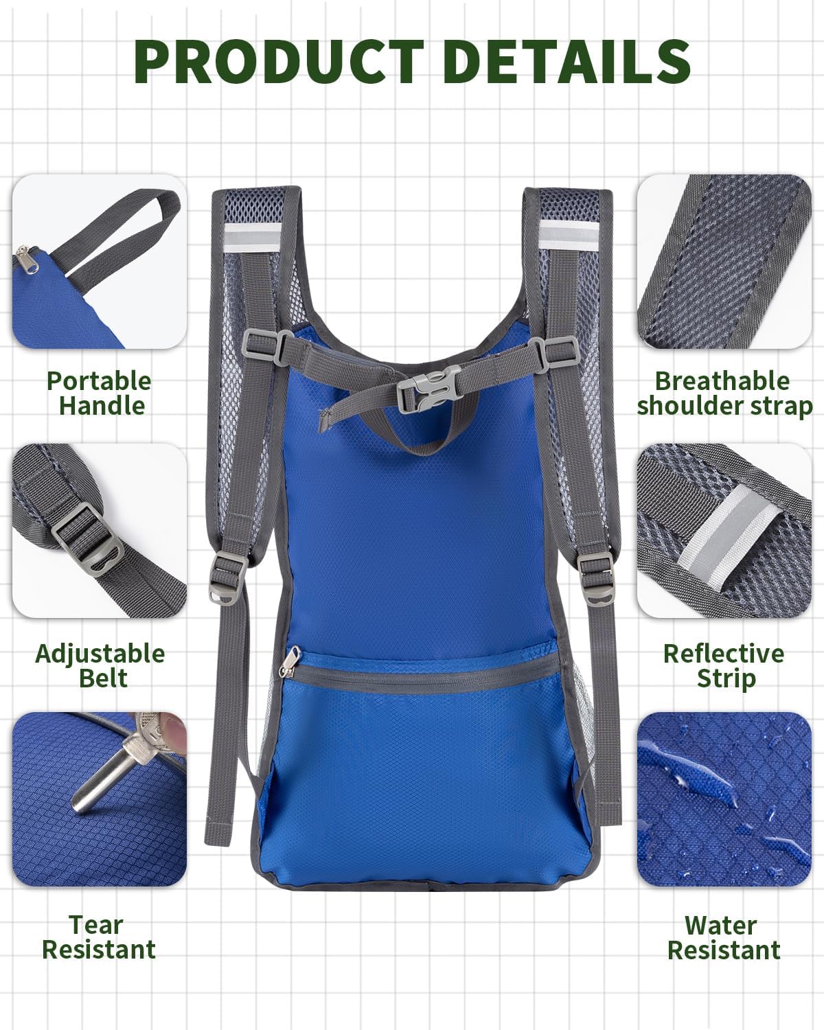 15L Lightweight Packable Hiking Backpack Water Resistant Foldable Daypack for Hiking Travel Cycling Outdoor Sports