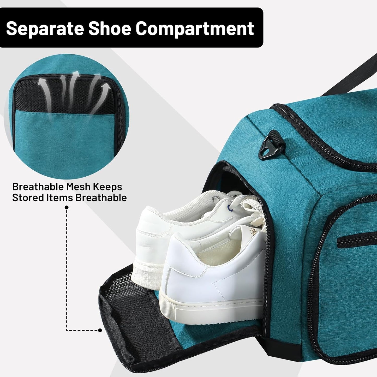MIER Foldable Duffle Bag with Shoe Compartment 50L Travel Duffel Bags for Men Women Packable Overnight Bag for Camping Gym Weekender, Teal