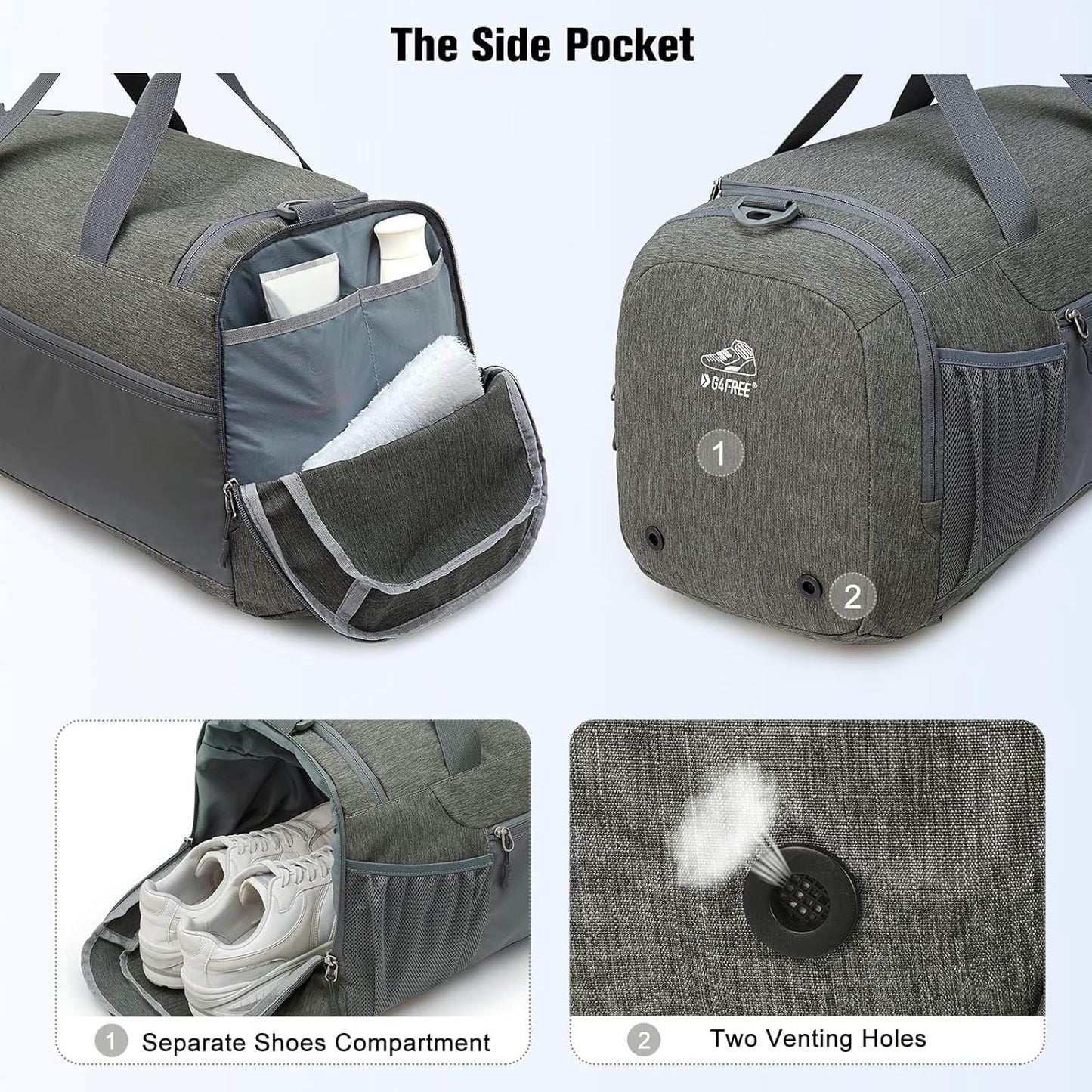 G4Free 45L/60L 3-Way Duffle Backpack Gym Bag with Wet Pocket & Shoes Compartment Sports Travel Weekender Overnight Duffel Bag