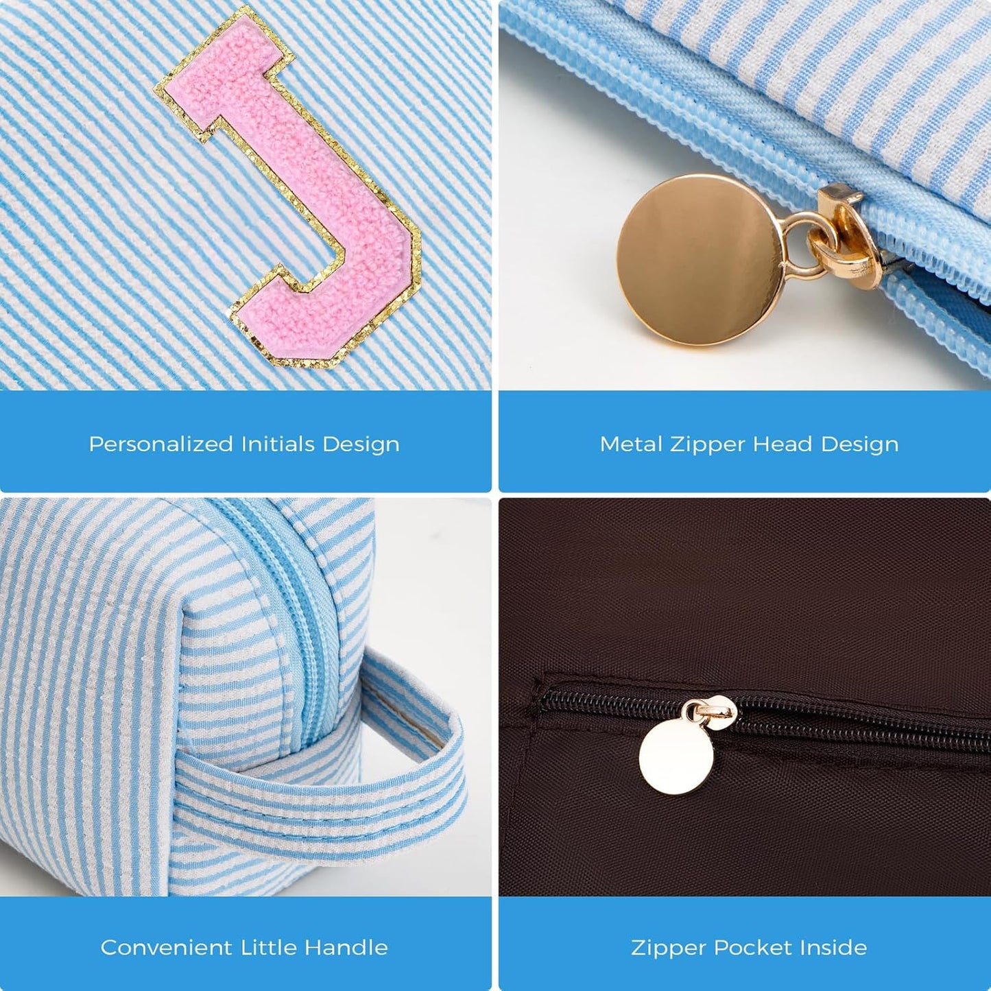 Monogrammed Gifts for Women - Cosmetic Bag for Teen,Initial Cute Makeup Bag Set for Women,Trendy Pouch for Niece Sister Friend Female Her,Birthday Gifts for Daughter - Blue,J