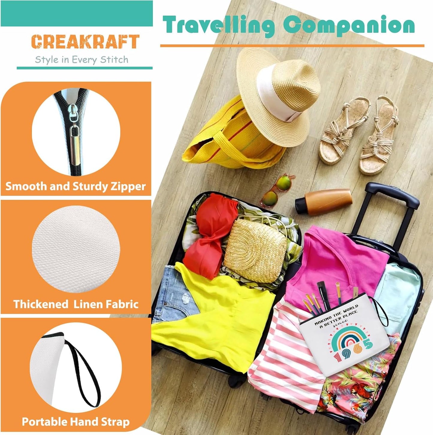 1965 Year Gifts Idea Makeup Bag 60-Year-Old Gifts for Grandma Wife Aunt Friend Cosmetic Bag Organizer Zipper Pouch Gift for Retirement Anniversary