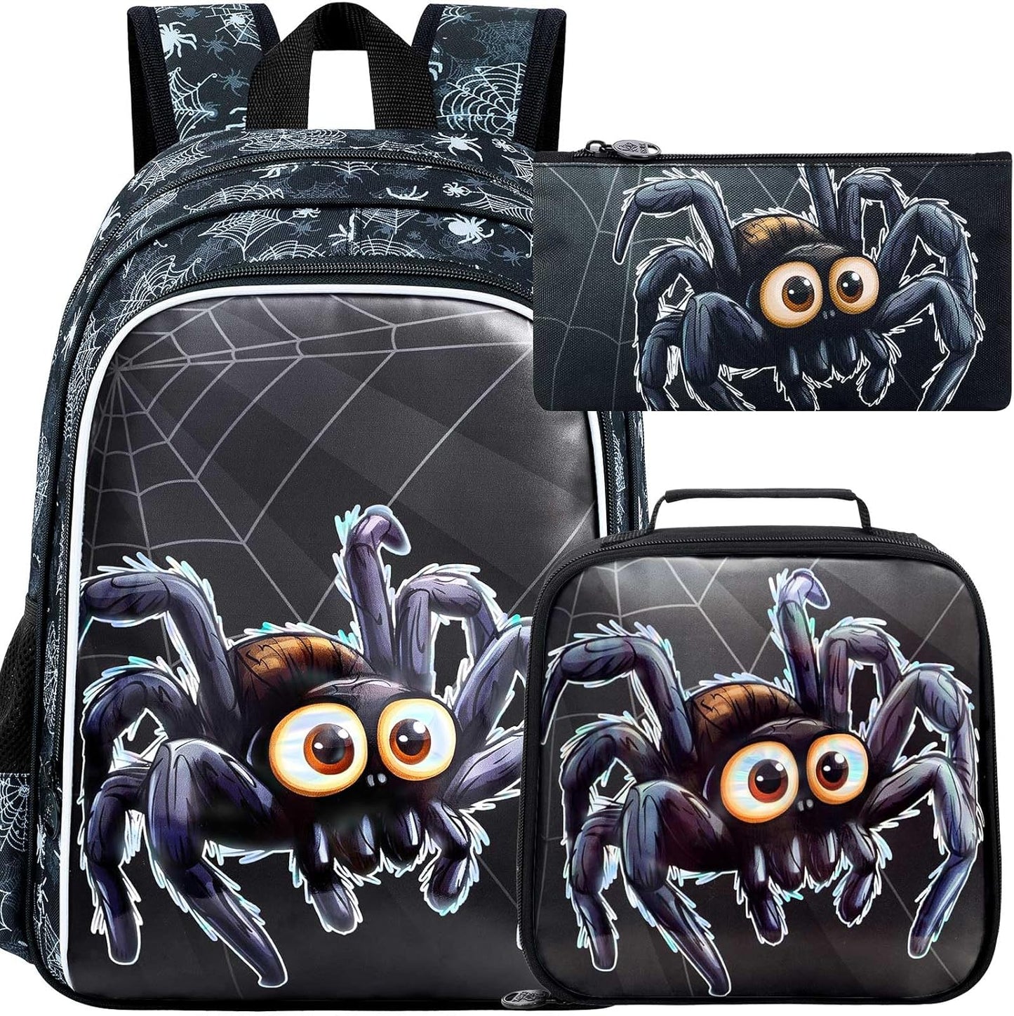 CCJPX 3PCS Kids Backpack for Boys, 16 Inch Spider Water Resistant Preschool Bookbags, Cool Elementary Kindergarten School Backpacks and Lunch Box
