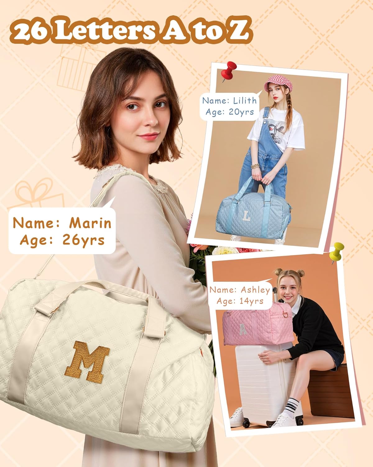 Carry on Bag Girls, Birthday Gifts Teen Girl Gift, Initial Travel Duffel Bag, Overnight Bag Girlfriend Birthday Kids Gifts, Gifts for Women, Mom, Sister, Teacher, Teen Girls