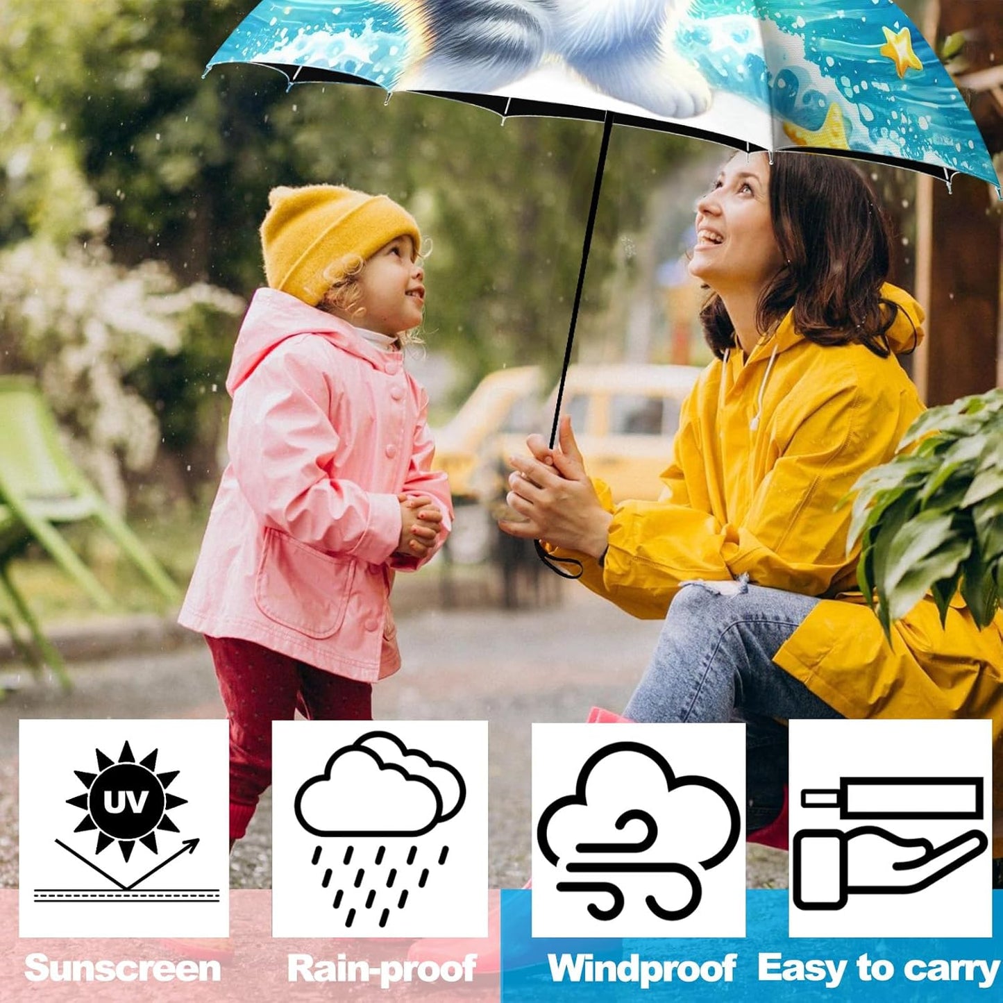 Small Travel Folding Umbrella for Girl, Portable, UV, SunShade, Compact, Automatic, Rain & Wind